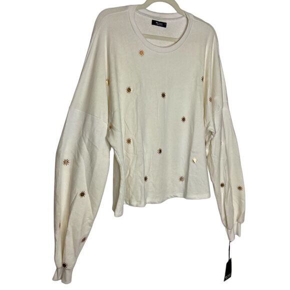 NWT Michael Lauren Fairfax Classic Sweatshirt in White with Rose Gold Sun Foils - Picture 3 of 13